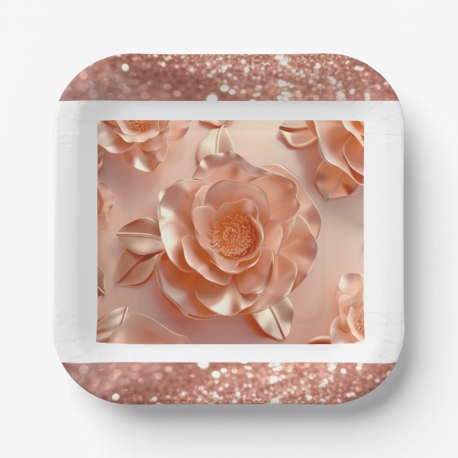 Elegante Rose Gold Rose Glitzer Paper Plate Pappteller (Vorderseite)