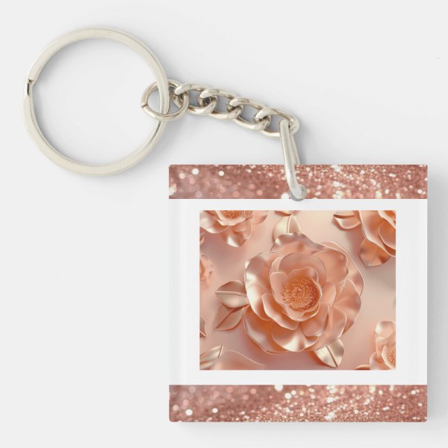 Elegante Rose Gold Rose Glitzer Schlüsselring (Vorderseite)