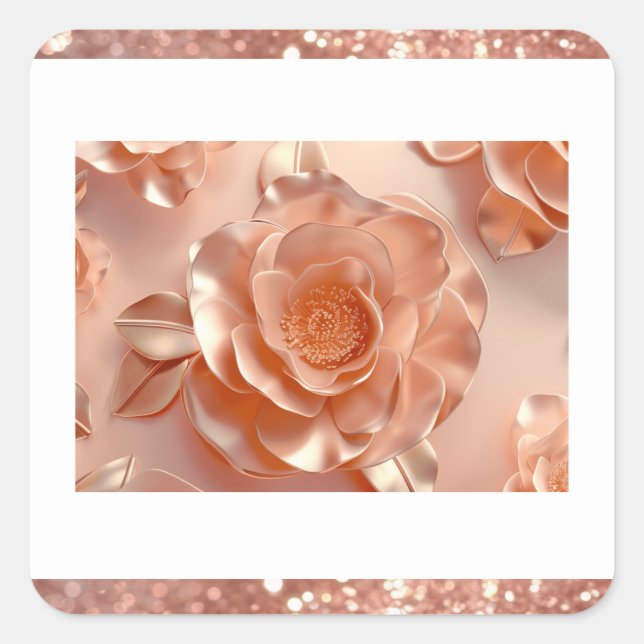 Elegante Rose Gold Rose Glitzer Square Sticker (Vorderseite)