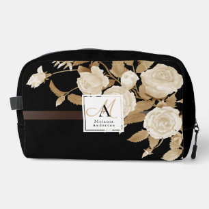 Elegante Rose Gold Schwarz Monogramm Waschbeutel