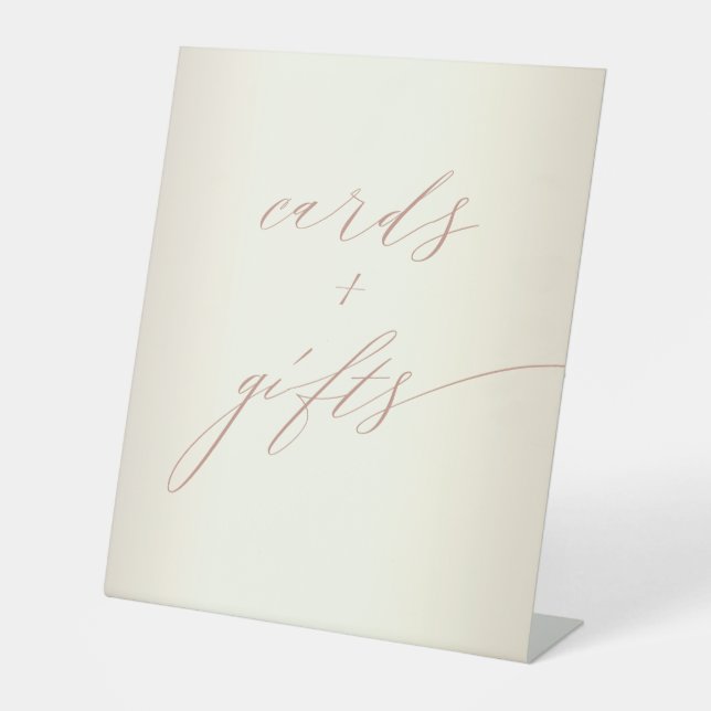 Elegante Rose Gold Script Champagnerkarten Hochzei Sockelschild (Vorderseite)