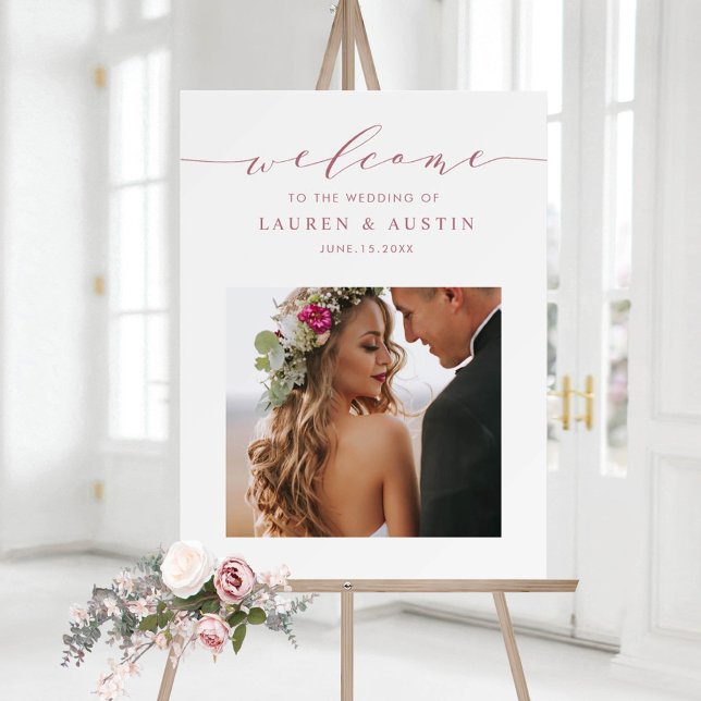 Elegante Rose Gold Script Foto Hochzeit Willkommen Poster (Von Creator hochgeladen)