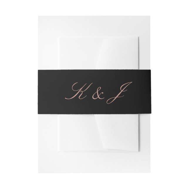 Elegante Rose Gold Script Monogram Black Wedding Einladungsbanderole (Vorderseite Beispiel)