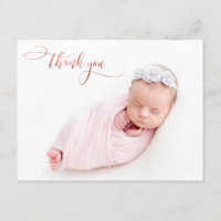 Elegante Rose Gold Script New Baby Foto Vielen Dan