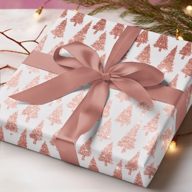 Elegante Rose Gold & Silber Weihnachtsbaummuster Geschenkpapier (Von Creator hochgeladen)