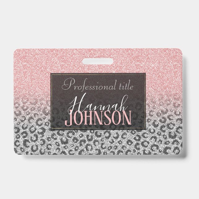 Elegante Rose Gold Silver Glitzer Leopard Print Ausweis (Vorderseite)