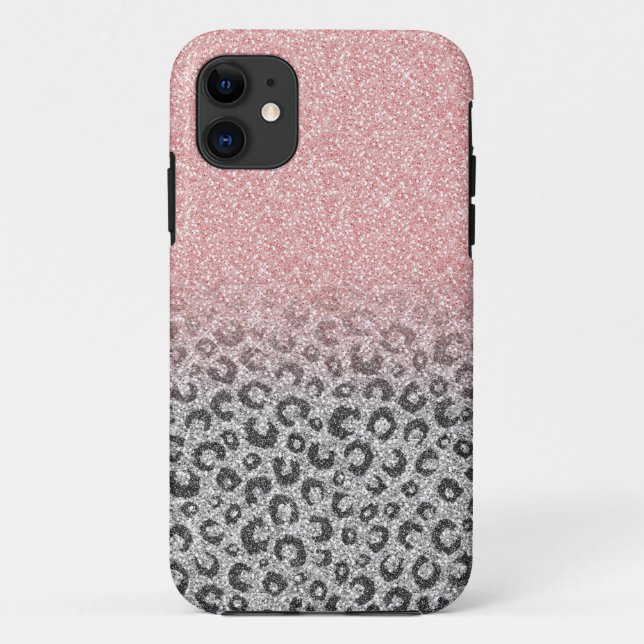 Elegante Rose Gold Silver Glitzer Leopard Print Case-Mate iPhone Hülle (Rückseite)