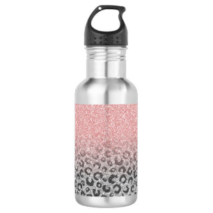 Elegante Rose Gold Silver Glitzer Leopard Print Edelstahlflasche