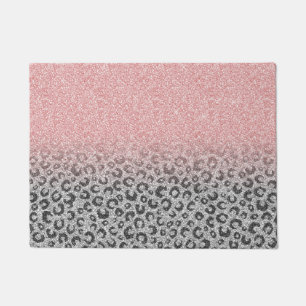 Elegante Rose Gold & Silver Glitzer Leopard Print Fußmatte