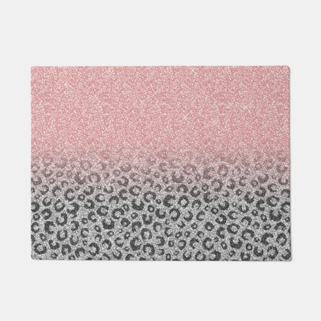 Elegante Rose Gold Silver Glitzer Leopard Print Fußmatte (Vorderseite)