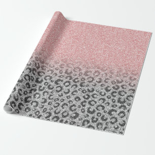 Elegante Rose Gold Silver Glitzer Leopard Print Geschenkpapier