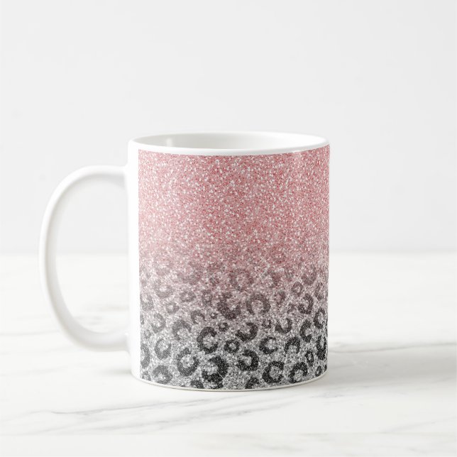 Elegante Rose Gold Silver Glitzer Leopard Print Kaffeetasse (Links)