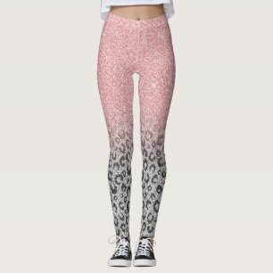 Elegante Rose Gold Silver Glitzer Leopard Print Leggings