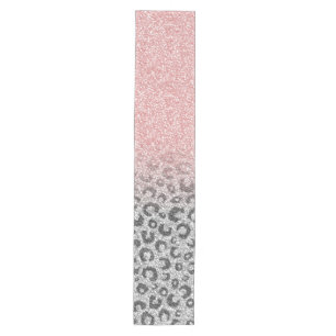 Elegante Rose Gold & Silver Glitzer Leopard Print Mittelgroßer Tischläufer