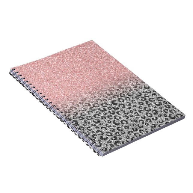 Elegante Rose Gold Silver Glitzer Leopard Print Notizblock (Rechte Seite)