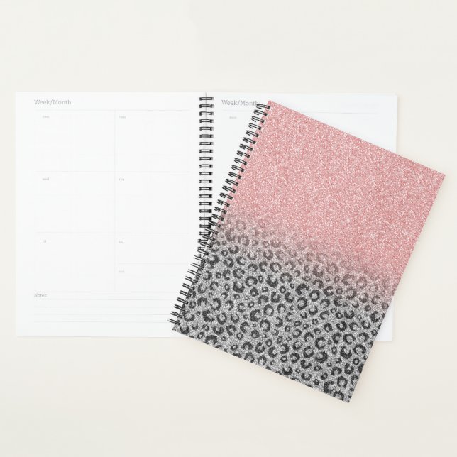 Elegante Rose Gold Silver Glitzer Leopard Print Planer (Anzeige)