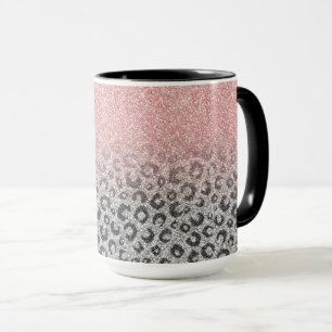 Elegante Rose Gold Silver Glitzer Leopard Print Tasse