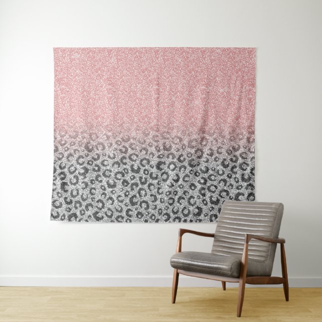 Elegante Rose Gold Silver Glitzer Leopard Print Wandteppich (Beispiel (Horizontal))