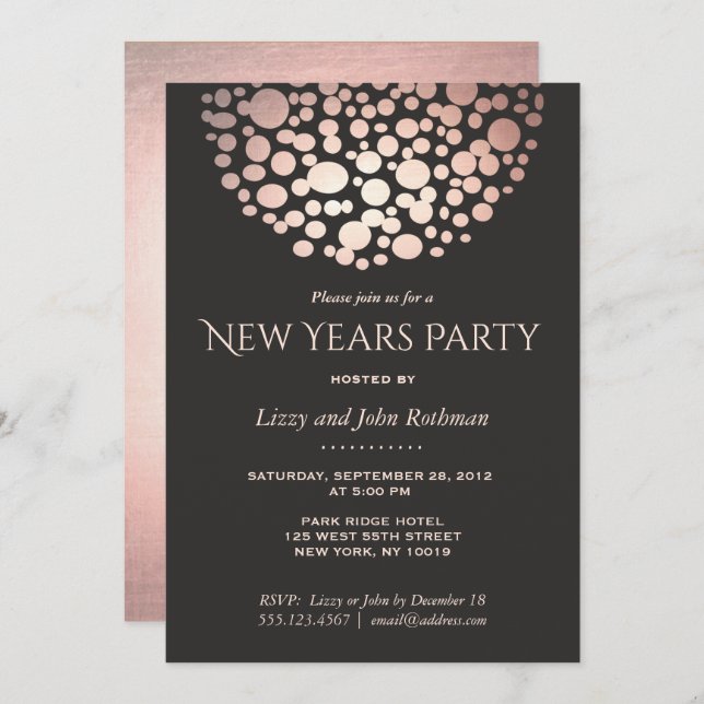 Elegante Rose Gold Silvester Party Einladung (Vorne/Hinten)