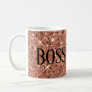 Elegante Rose Gold Sparkle Glitzer Boss Babe Black Kaffeetasse