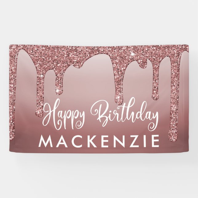 Elegante Rose Gold Sparkle Glitzer Tropfen Geburts Banner (Horizontal)