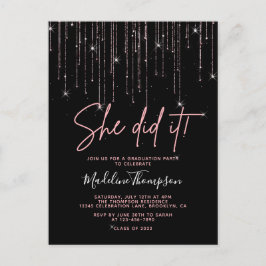 Elegante Rose Gold Sparkling Sie tat es Abschluss Postkarte