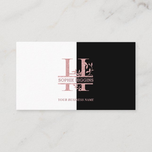 Elegante Rose Gold Split Custom Monogram Letter H Visitenkarte (Vorderseite)