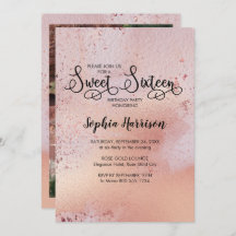 Elegante Rose Gold Sweet 16 Foto Einladung