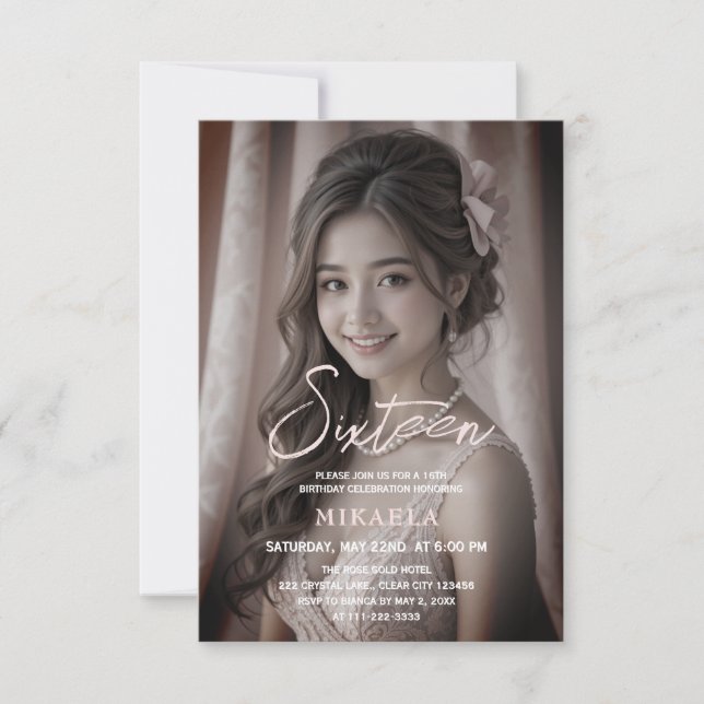 Elegante Rose Gold Sweet 16 Geburtstag Einladung (Vorderseite)