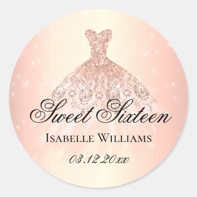 Elegante Rose Gold Sweet 16 Runder Aufkleber (Vorderseite)