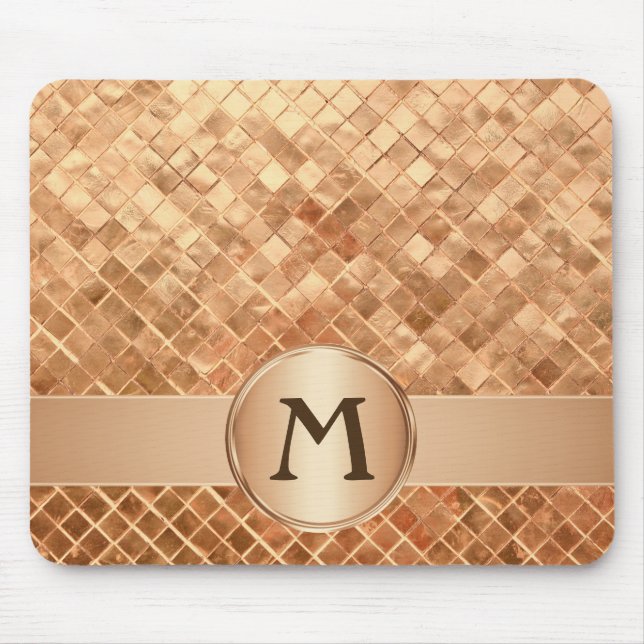 Elegante Rose Gold Tile Muster Mit Monogramm Mousepad (Vorne)