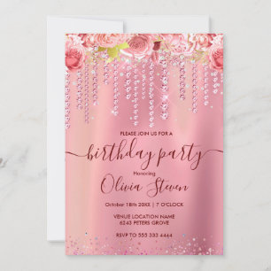 Elegante Rose Gold tropfende Glitzer jedes Alters Einladung