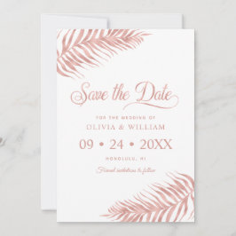 Elegante Rose Gold Tropical Palm Leaf Wedding Rett Save The Date