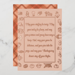 Elegante Rose Gold Typografie & Erntedank Icons Folien Feiertagskarte