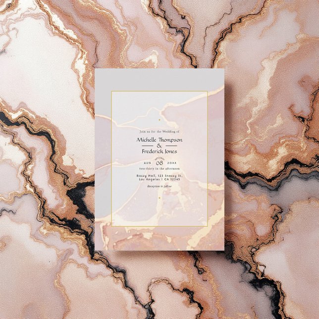 Elegante Rose Gold und Blush Alkohol Hochzeit Einladung (Rose Gold and Blush Alcohol Ink Wedding Invitation)