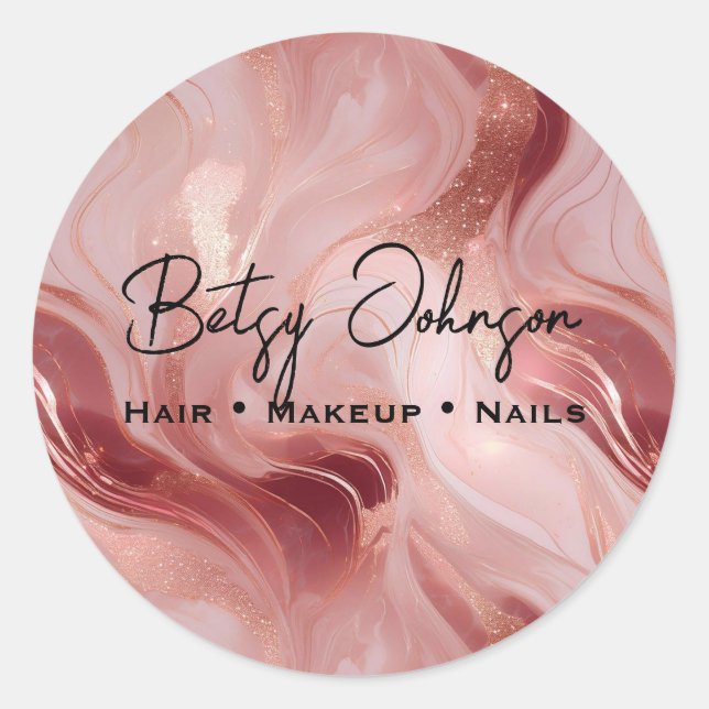 Elegante Rose Gold und Glitzer marmoriert Runder Aufkleber (Vorderseite)