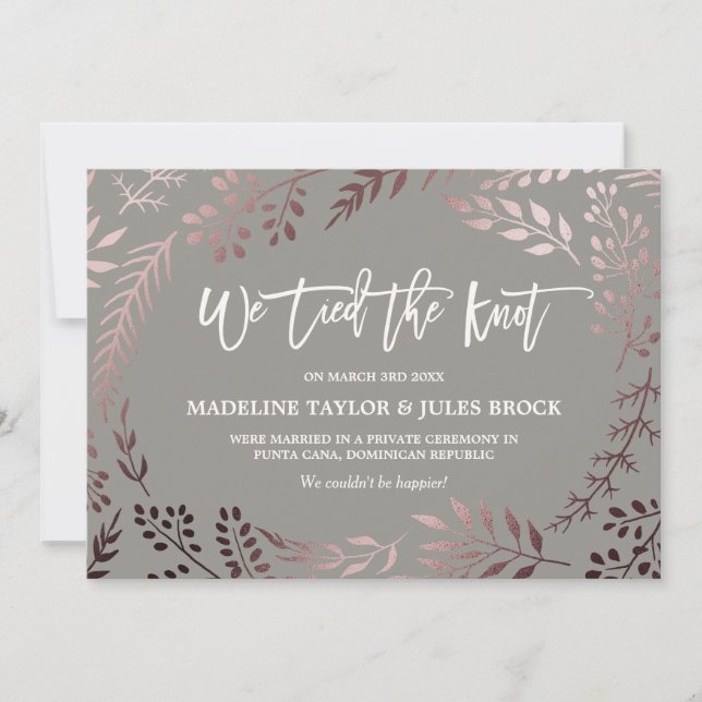 Elegante Rose Gold und Gray Elopement Ankündigung (Vorderseite)