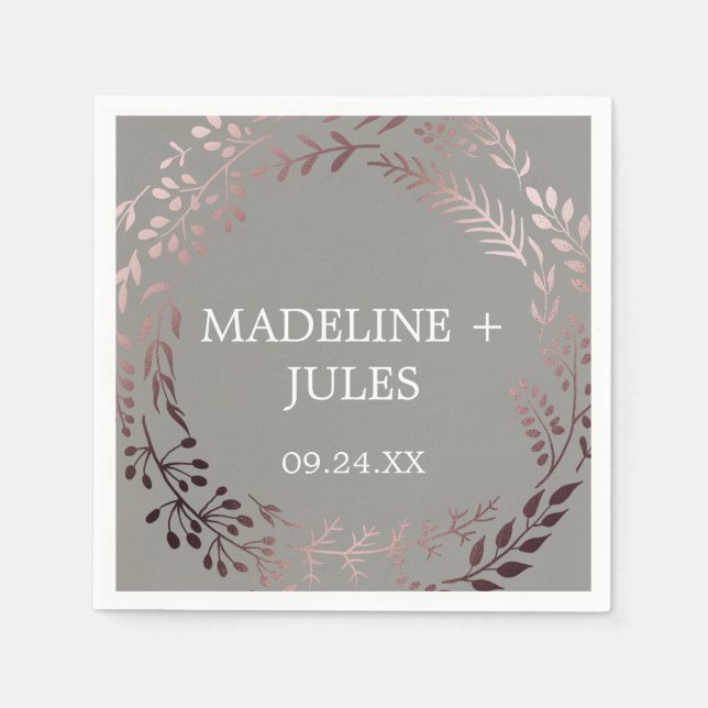 Elegante Rose Gold und Gray Wedding Serviette (Vorderseite)