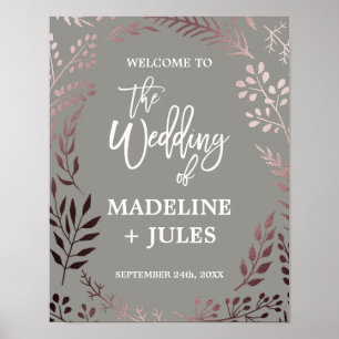 Elegante Rose Gold und Gray Wedding Willkommen Poster