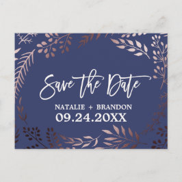Elegante Rose Gold und Navy Hochzeit speichern das Ankündigungspostkarte