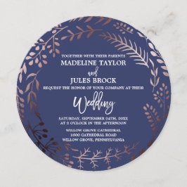 Elegante Rose Gold und Navy Runde Hochzeit Einladung