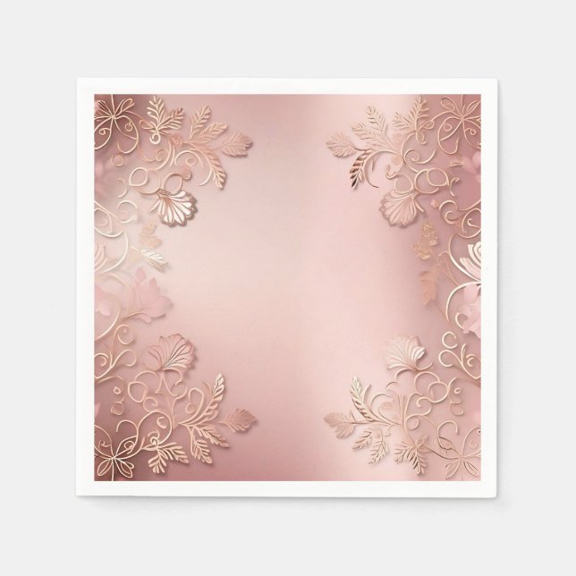 Elegante Rose Gold und Rosa Blüten Serviette (Vorderseite)