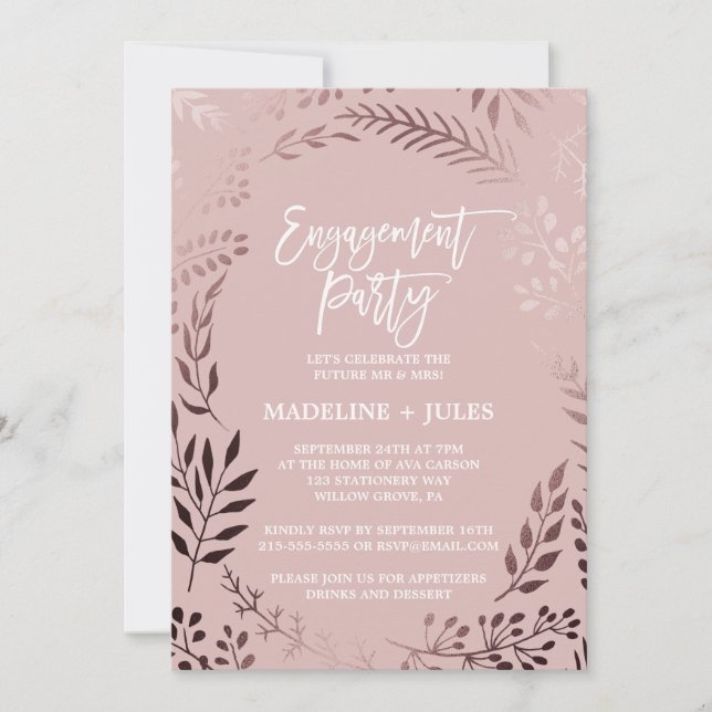 Elegante Rose Gold und Rosa Engagement Party Einladung (Vorderseite)