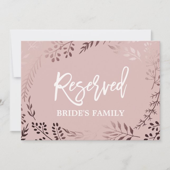 Elegante Rose Gold und Rosa Hochzeit "Reserviert"  (Vorderseite)