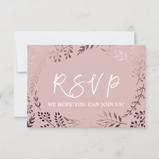 Elegante Rose - Gold und Rosa Menü RSVP Karte (Vorderseite)