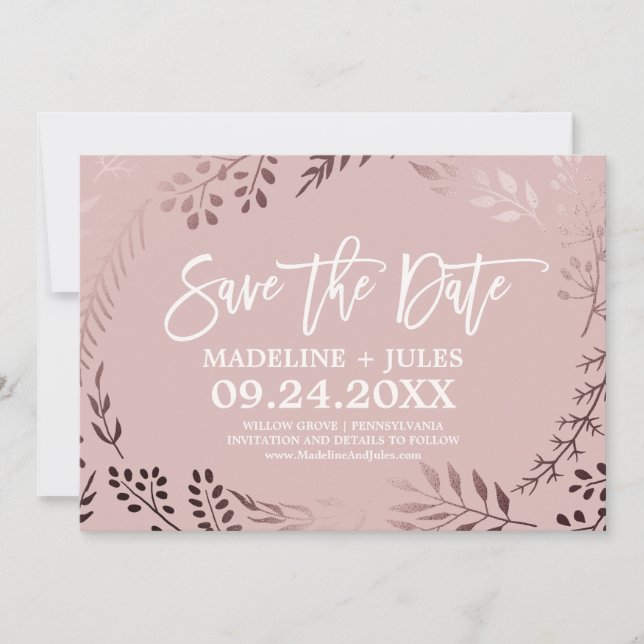 Elegante Rose Gold und Rosa Save the Date Karte (Vorderseite)