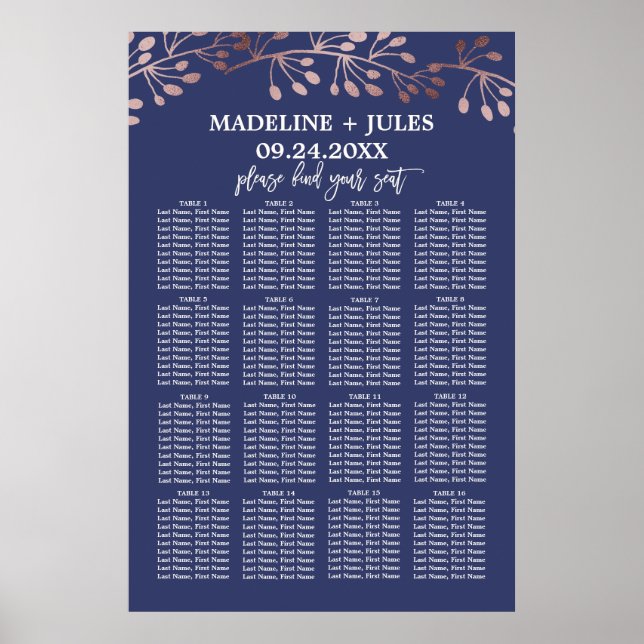 Elegante Rose Gold und Seekarte Poster (Vorne)