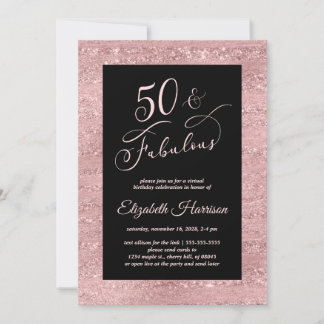 Elegante Rose Gold Virtual 50. Geburtstagsparty Einladung