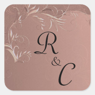 Elegante Rose Gold Wedding Mit Monogramm Quadratischer Aufkleber