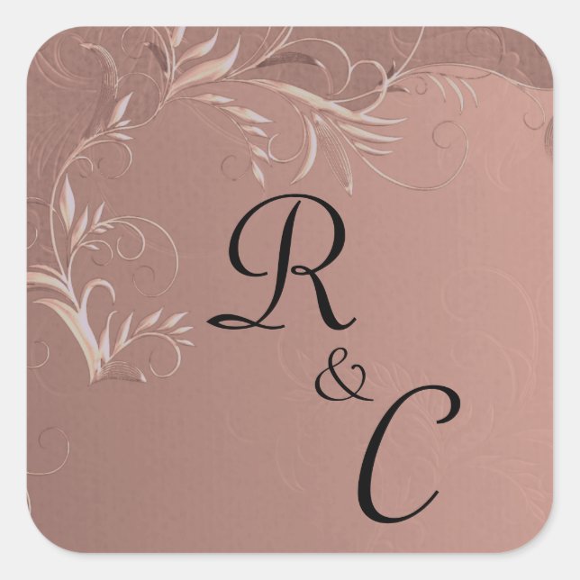 Elegante Rose Gold Wedding Mit Monogramm Quadratischer Aufkleber (Vorderseite)